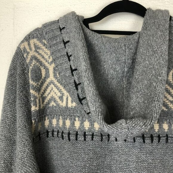 J Jill Hooded Cardigan Sweater – Fair Isle Knit – Gray – Women’s Size M – Like N - Picture 4 of 9